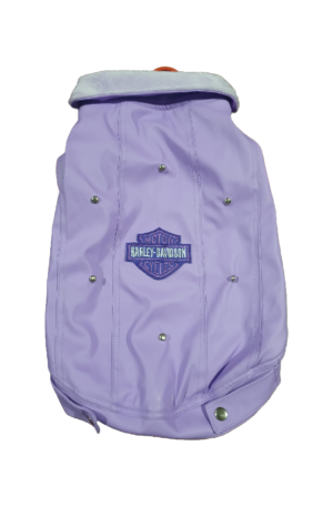 Ropa para Mascota para temporada de invierno con Estilo Fashion, Chamarra Harley Davidson (Lila)