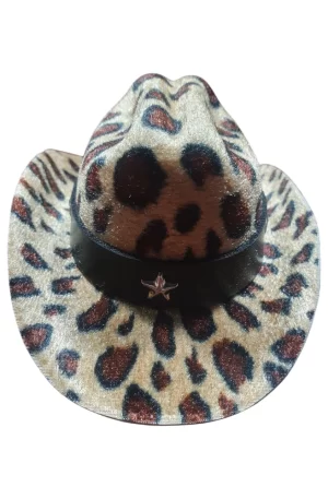 Sombrero Vaquero Animal Print de Moda para Perros y Gatos, XS (6 x 7cm), con Correa Ajustable (Varios Colores)
