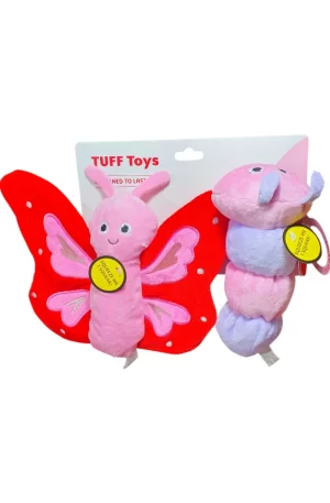 Juguete de Peluche para perro chico y mediano, Juguete de Peluche para Perros de Oruga Colorida, chirriantes de Lujo y mariposa (2 piezas)