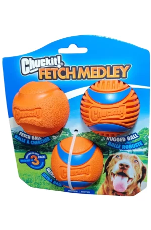 Chuckit! Fetch Ball Medley, Mediano, Bola para Perro, Paquete de 3, Bolas Ultra, Fetch y Resistentes Incluidas
