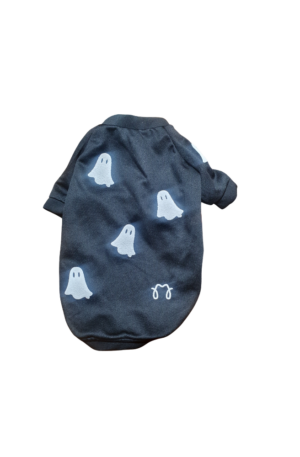 Disfraz  para Perro y Gatito,  Playera de la mejor Calidad Negra con Estampado de Fantasmas Talla 2